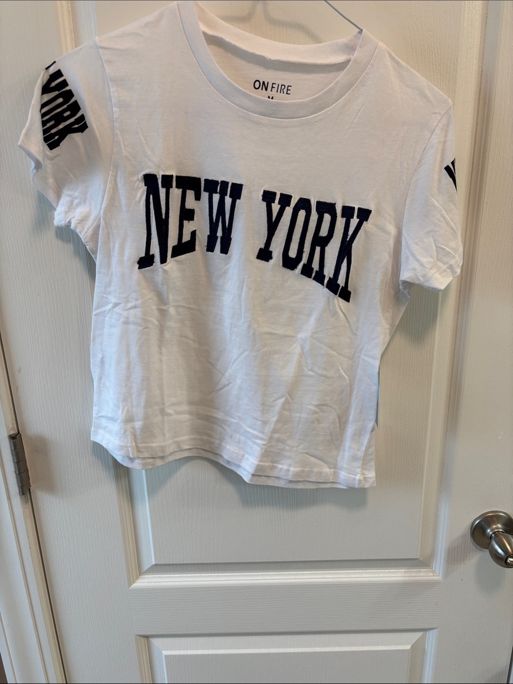 On Fire White Tee with Navy "New York" Graphic
